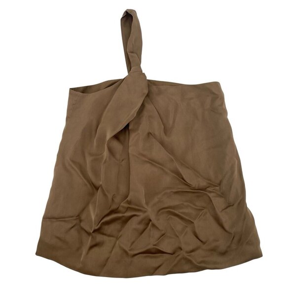 THEORY Size Small  Bark Brown BRIANI Silk Lined Single Knot Strap Relaxed Blouse - Picture 2 of 9